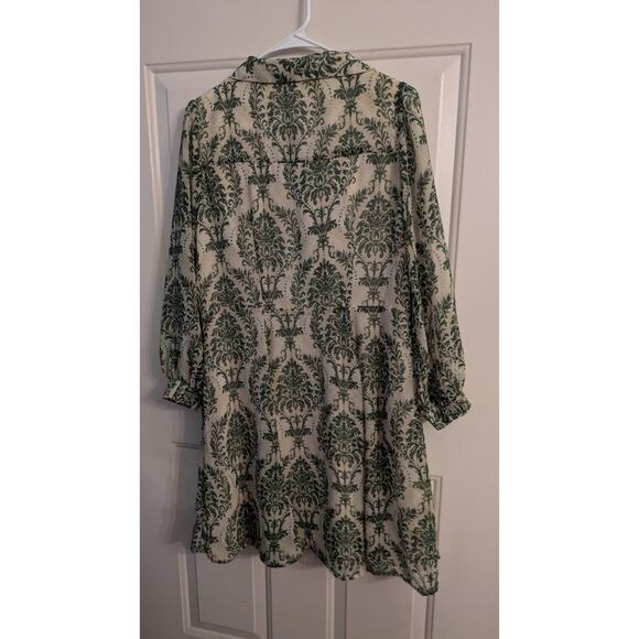 Skies Are Blue Green & Cream Botanical Print Dress, Medium, Lightweight, Flowy - Picture 2 of 8